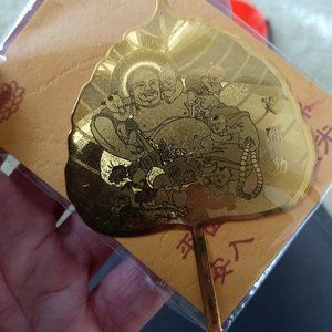 vintage 70s gold plated reclining buddha leaf bookmark NWT
